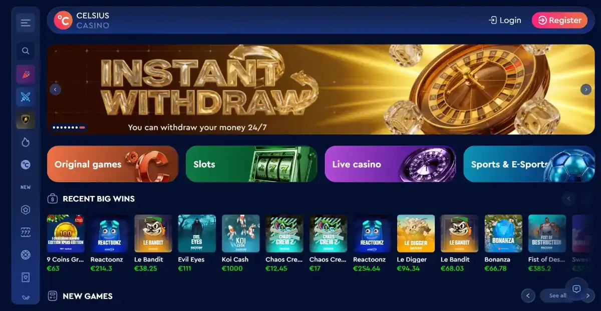 Celsius Casino bonus sans dépôt et tours gratuits